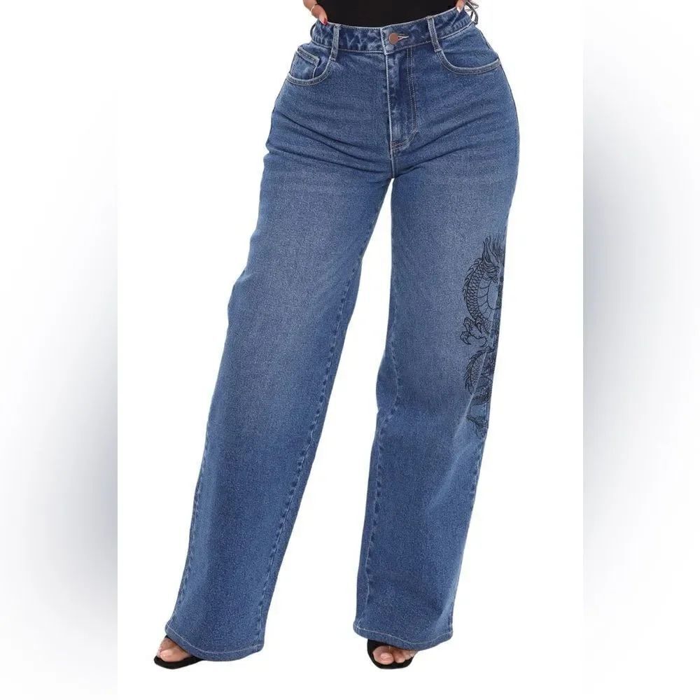 Fashion Nova slouch fit Dragon you around dark wash jeans size 5